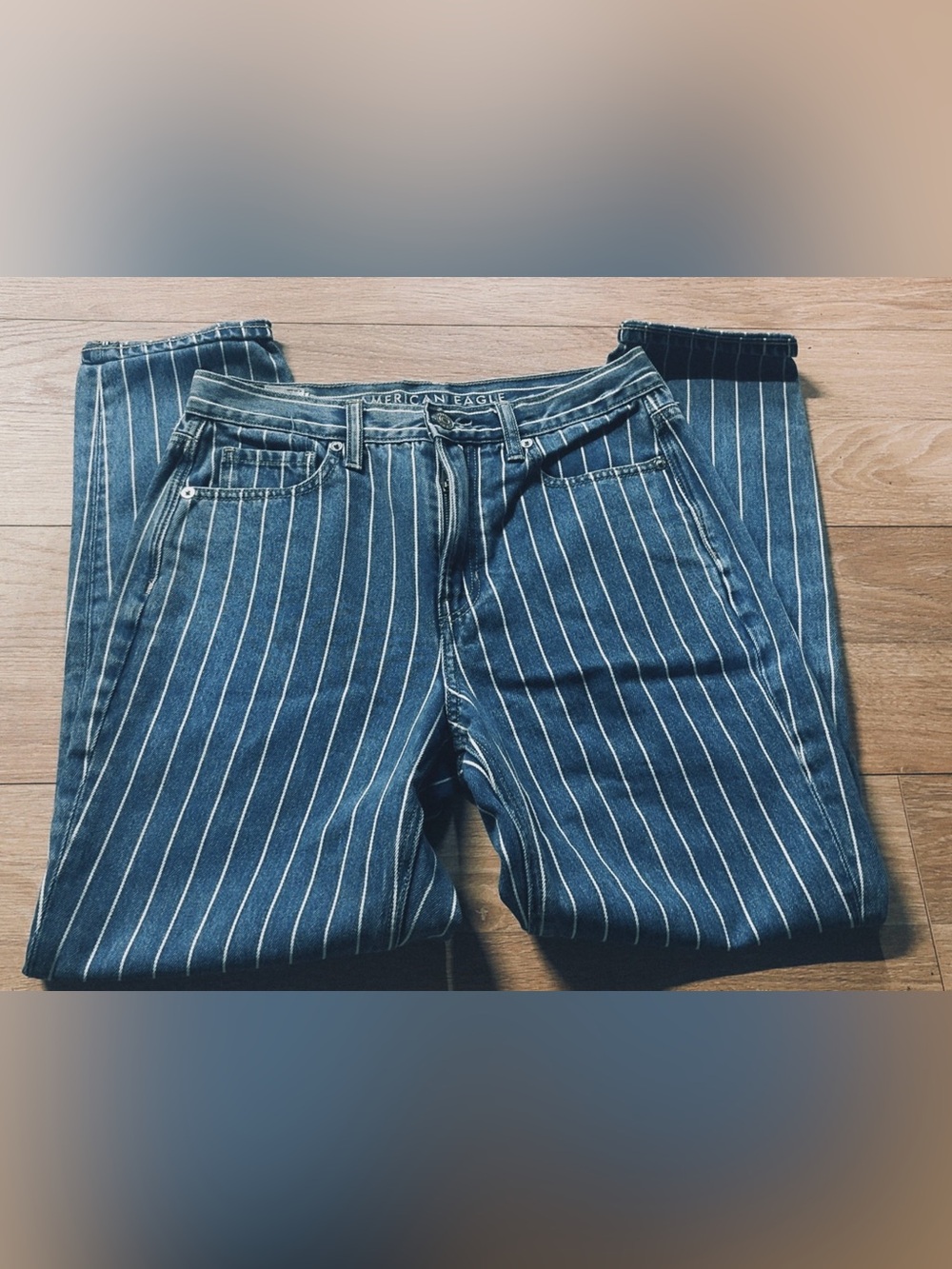 American Eagle Outfitters Women’s Dark Blue Pinstripe Relaxed Jeans
